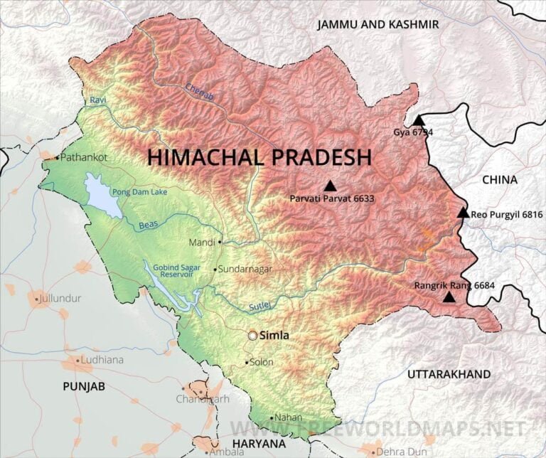 Physical Map of Himachal Pradesh