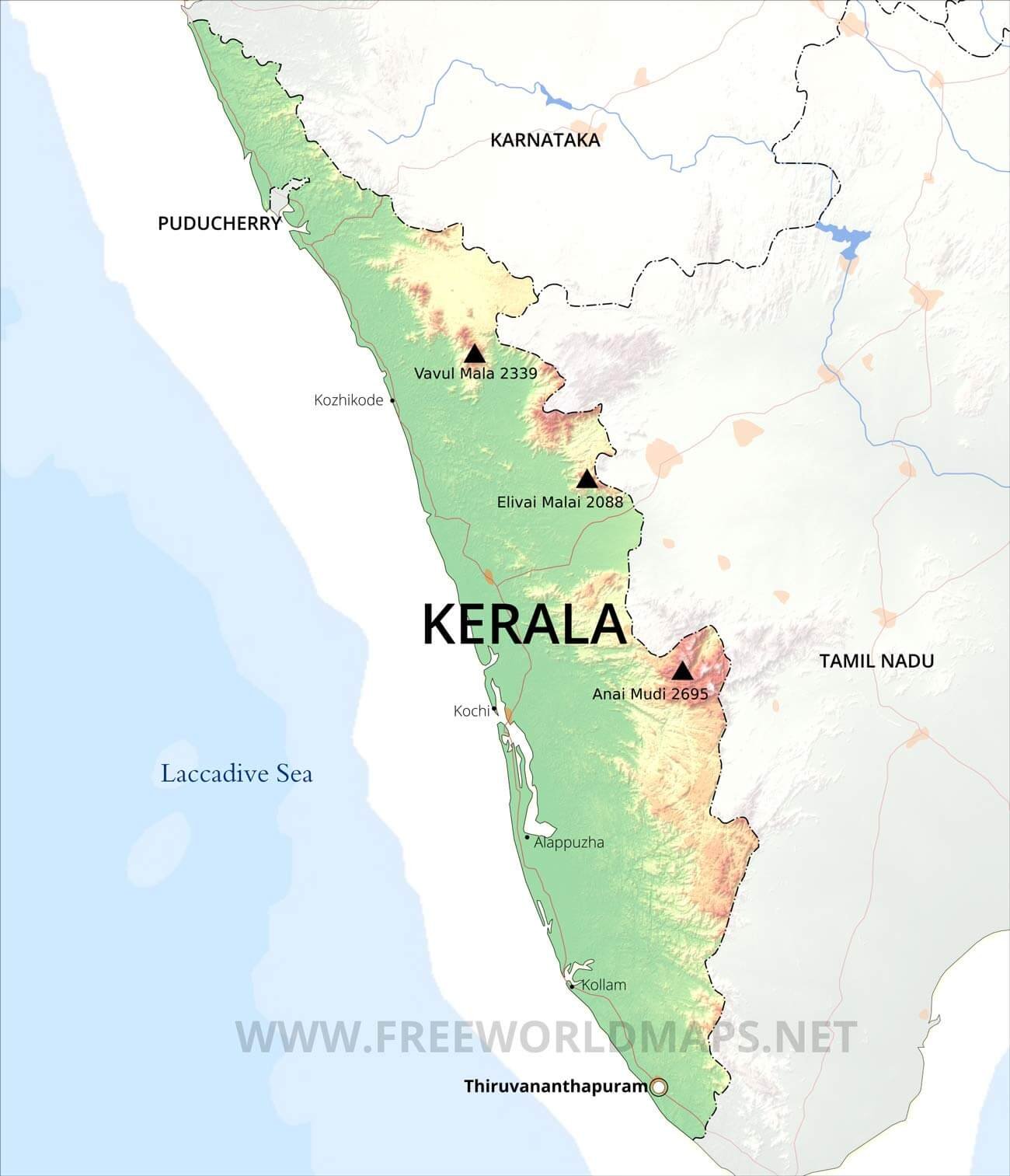Physical Map of Kerala