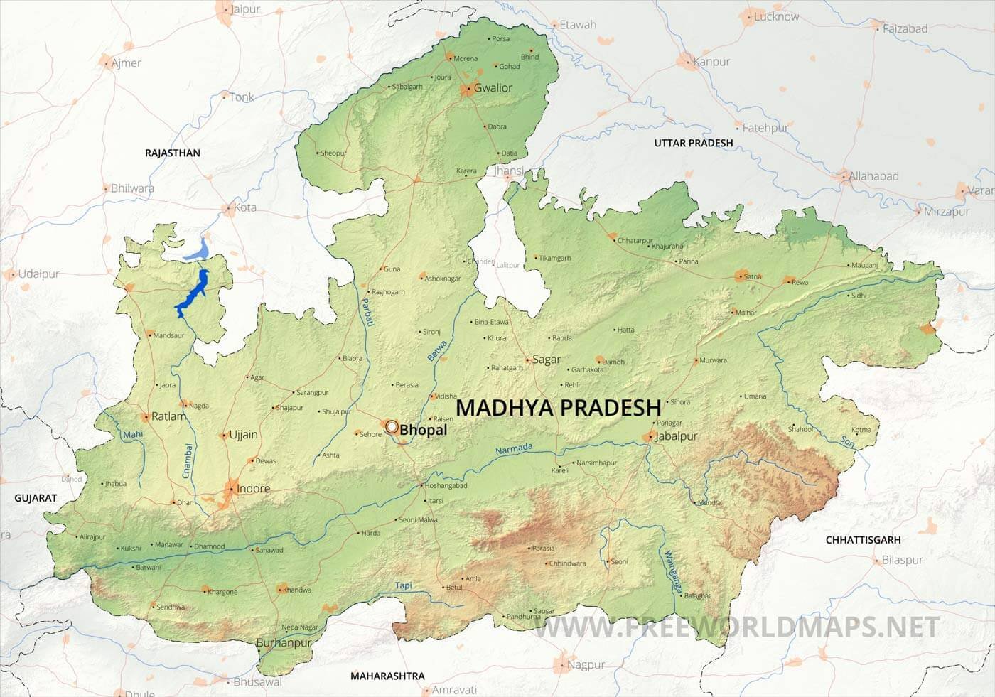 Physical Map of Madhya Pradesh