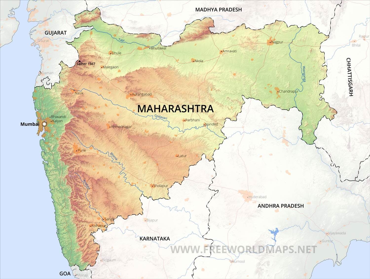 Physical Map of Maharashtra