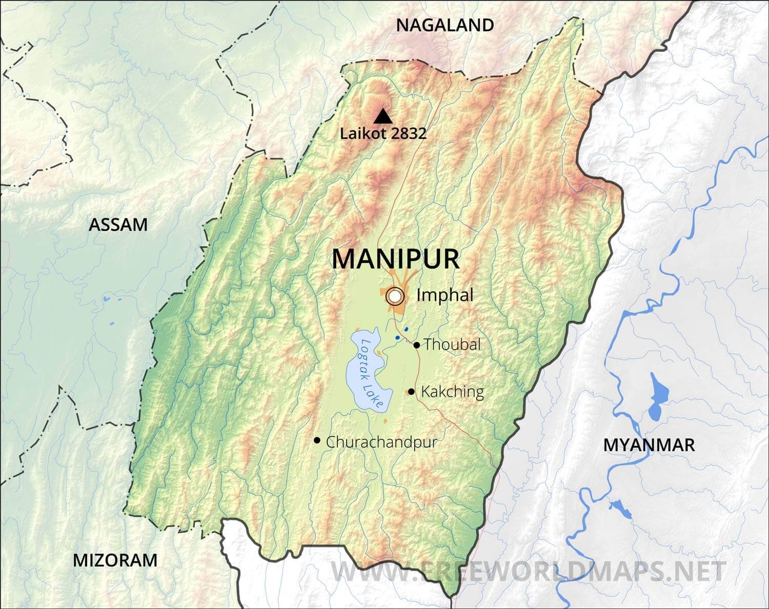 Physical Map of Manipur