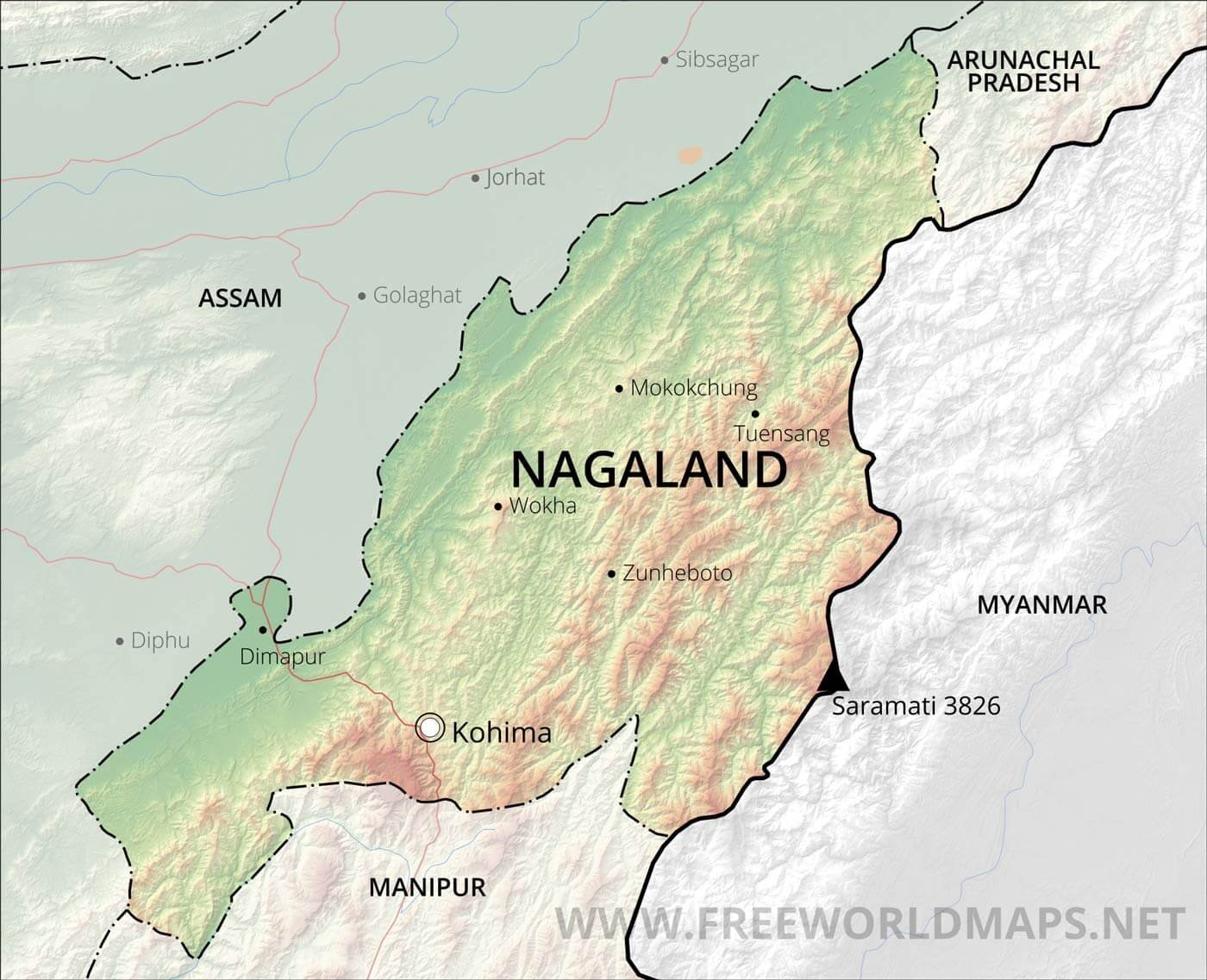 Physical Map of Nagaland
