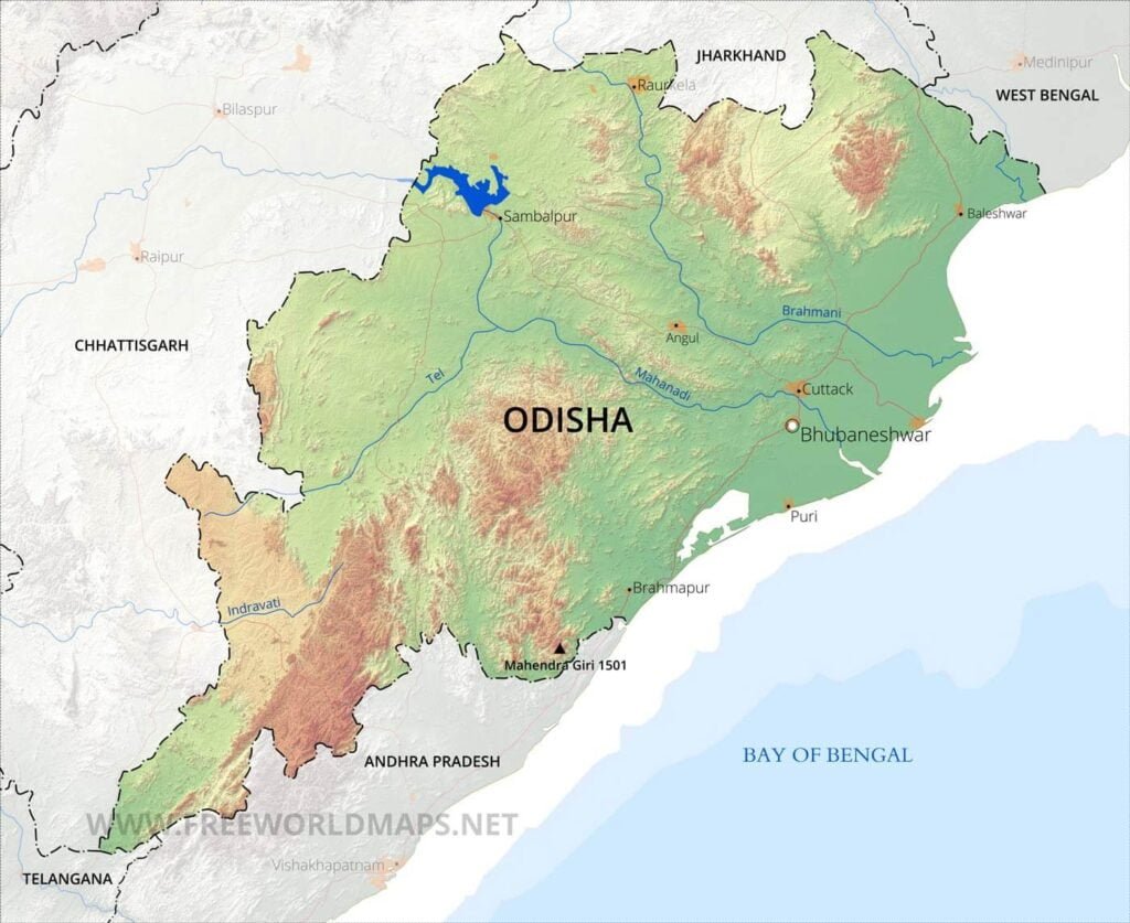 Physical Map of Odisha
