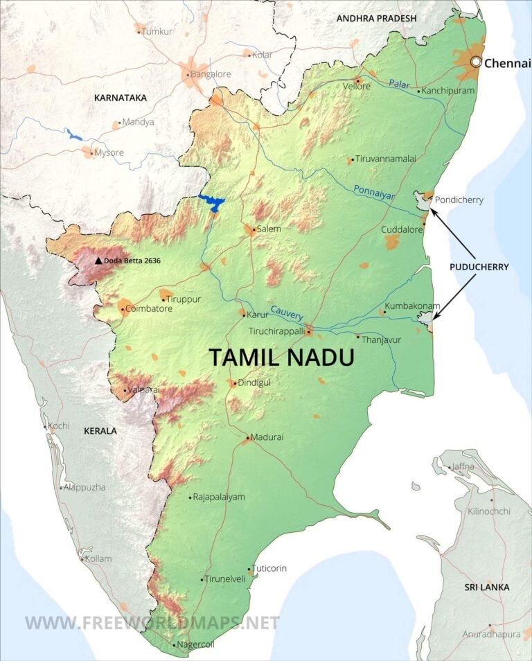 Physical Map of Tamil Nadu