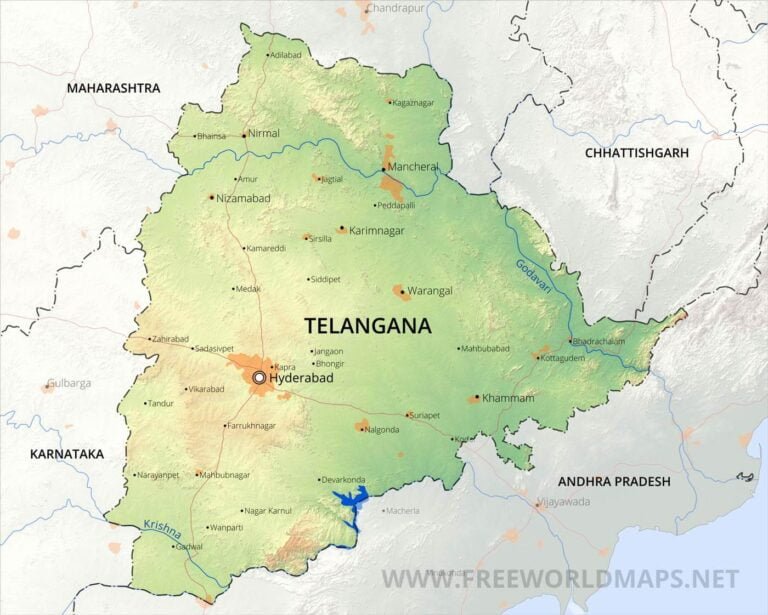 Physical Map of Telangana